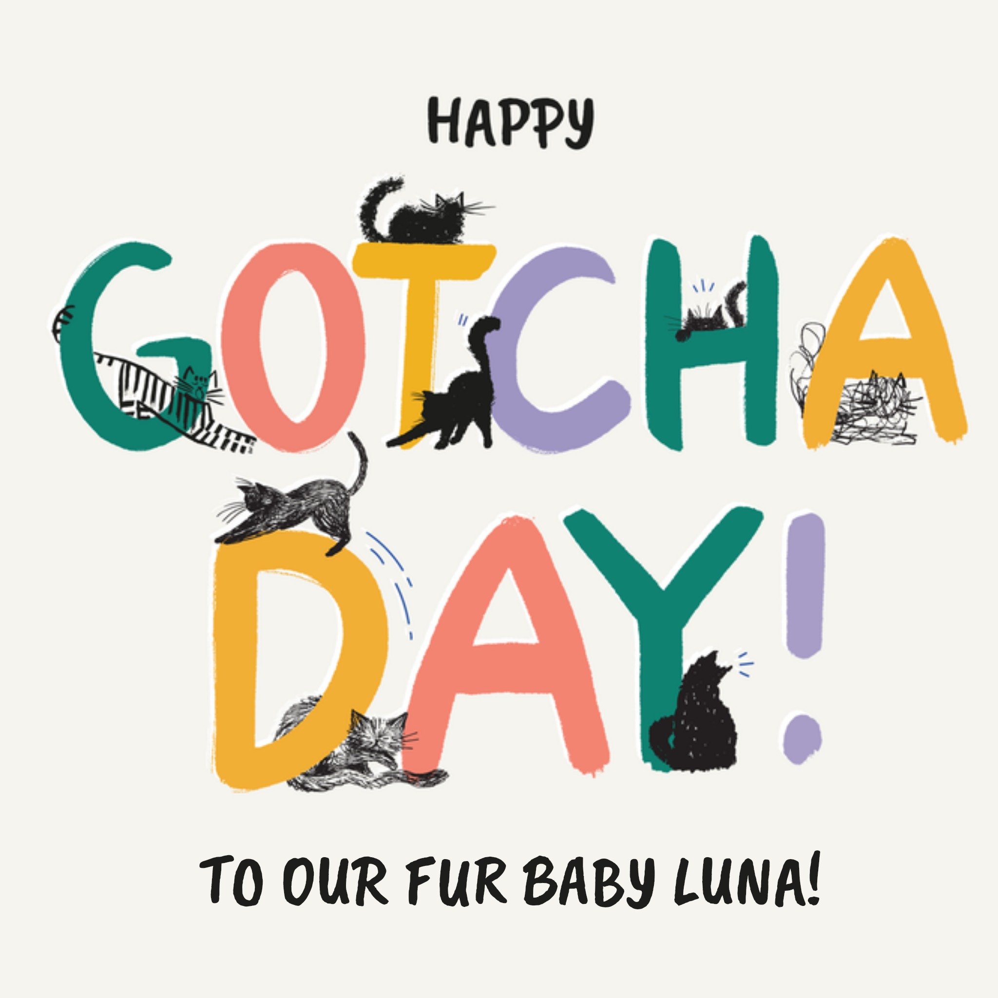Moonpig Happy Gotcha Day To Our Fur Baby Cute Illustrated Cats Card From Battersea