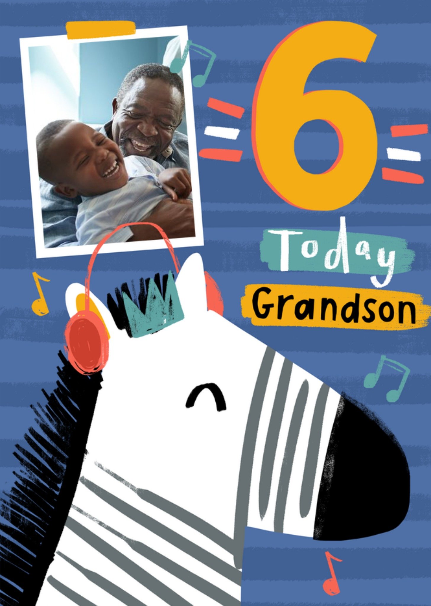 Moonpig Zebra 6 Today Grandson Photo Upload Birthday Card