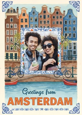 Greetings From Amsterdam Painted Photo Upload Postcard