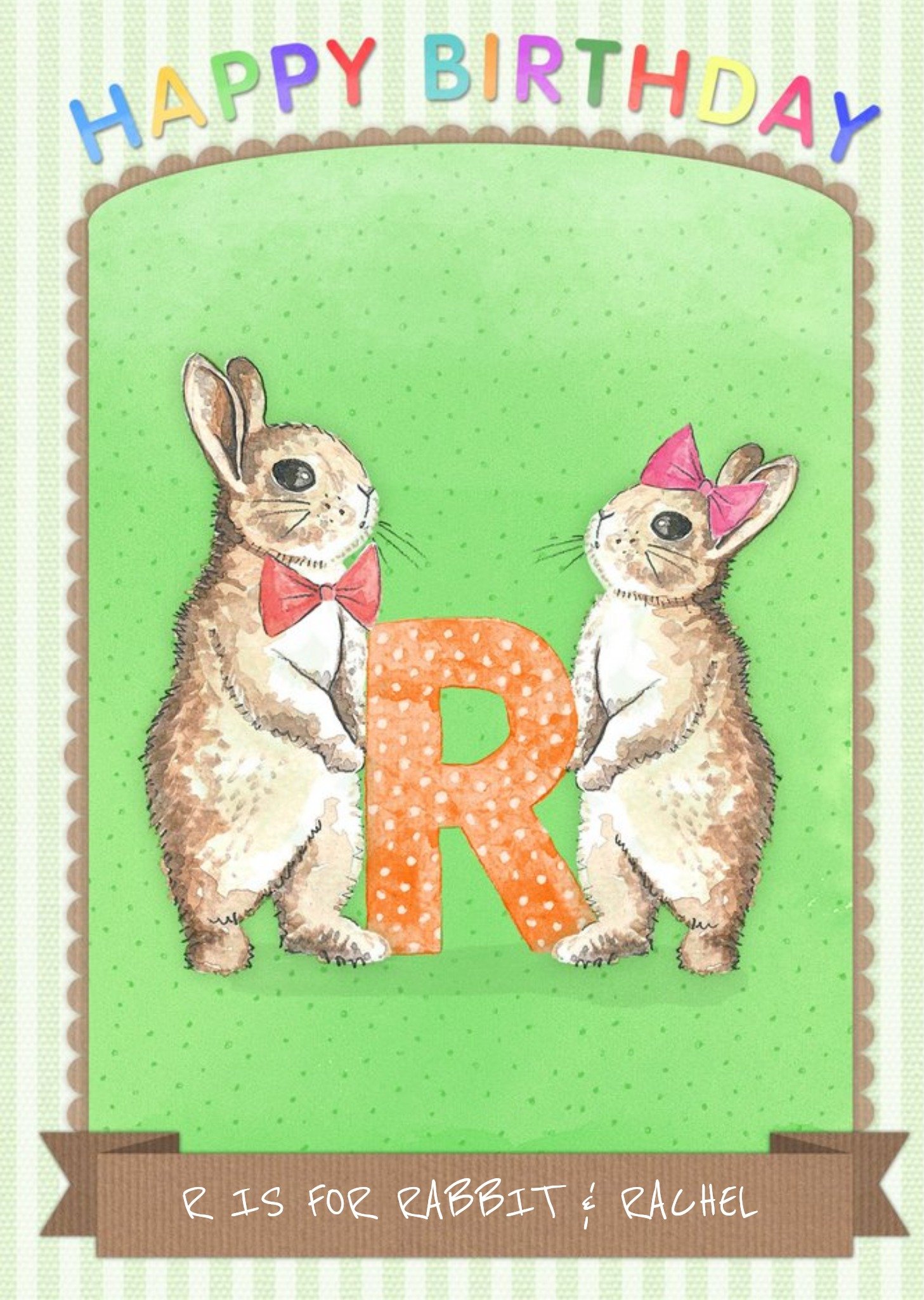 Moonpig Pinstriped R Is For Rabbit Personalised Birthday Card