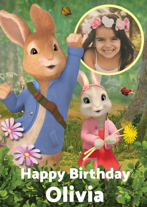 Cute Peter Rabbit Photo Upload Birthday Card