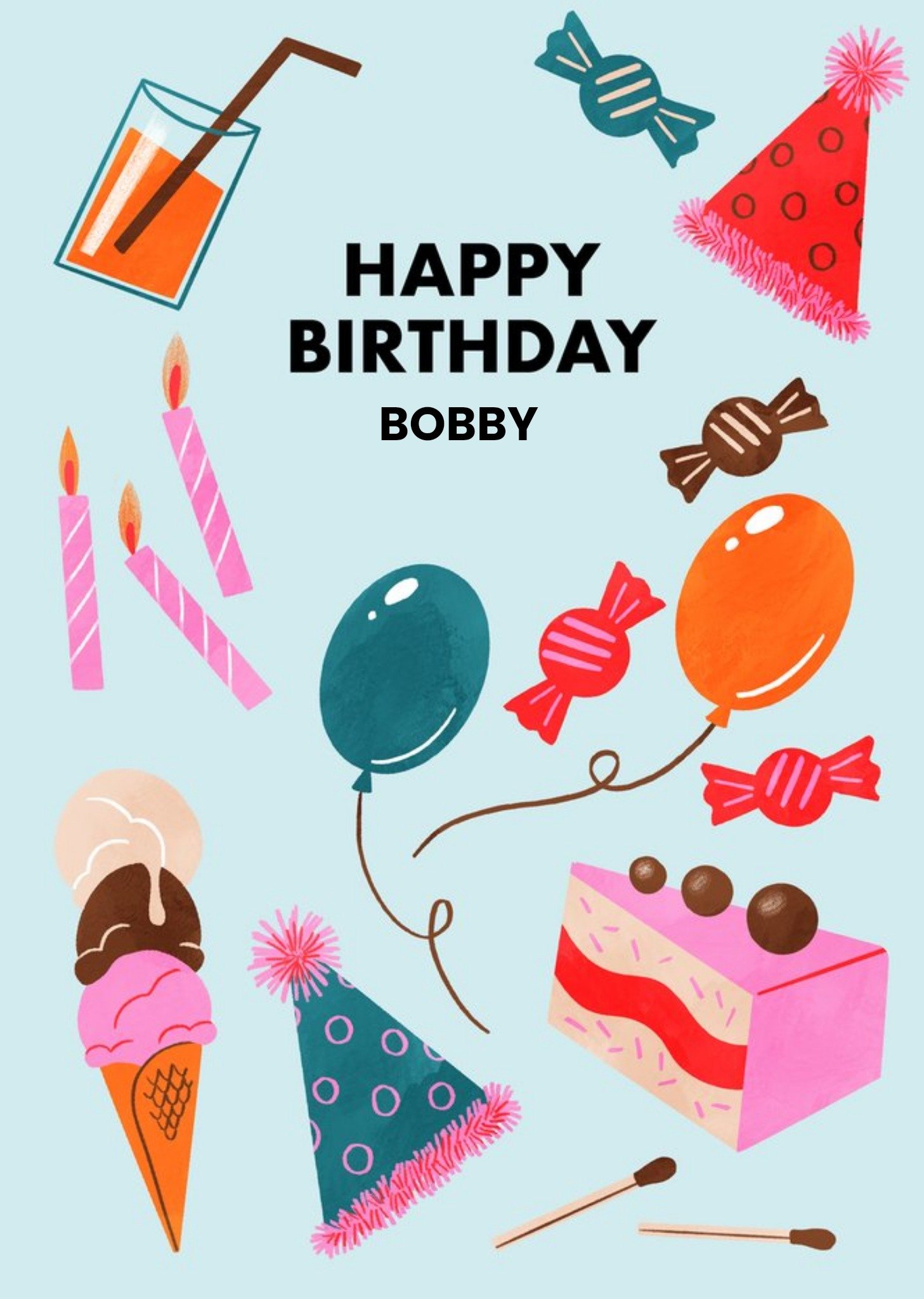 Moonpig Conor Merriman Illustrated Sweets Cake Balloons Birthdays Kids Card