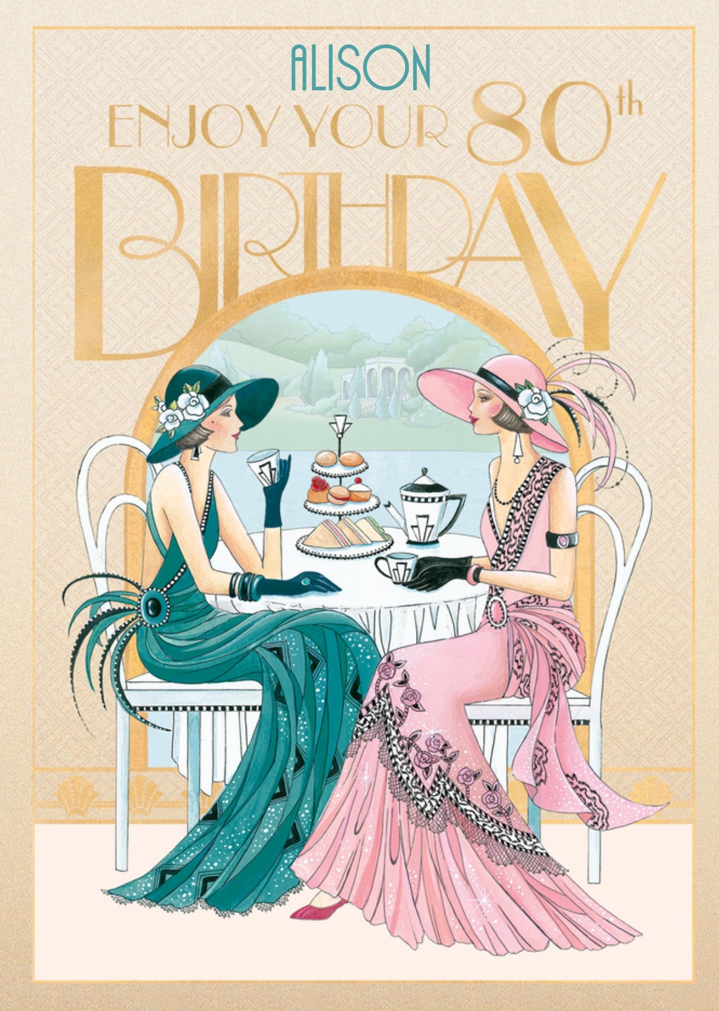 Moonpig 80th Birthday Art Deco Card