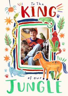 To The King Of Our Jungle Illustrated Animals Photo Upload Card