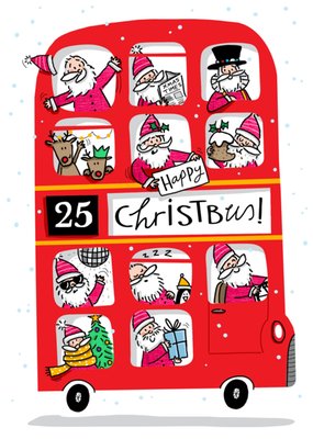 Happy Christbus Illustrated Double Decker Bus Christmas Card