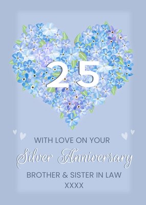 Heart Shaped Floral Arrangement Twenty Fifth Silver Anniversary Card