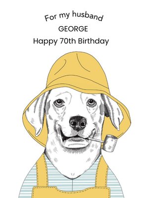 Yellow Sailor Labrador Dog Illustrated Birthday Card
