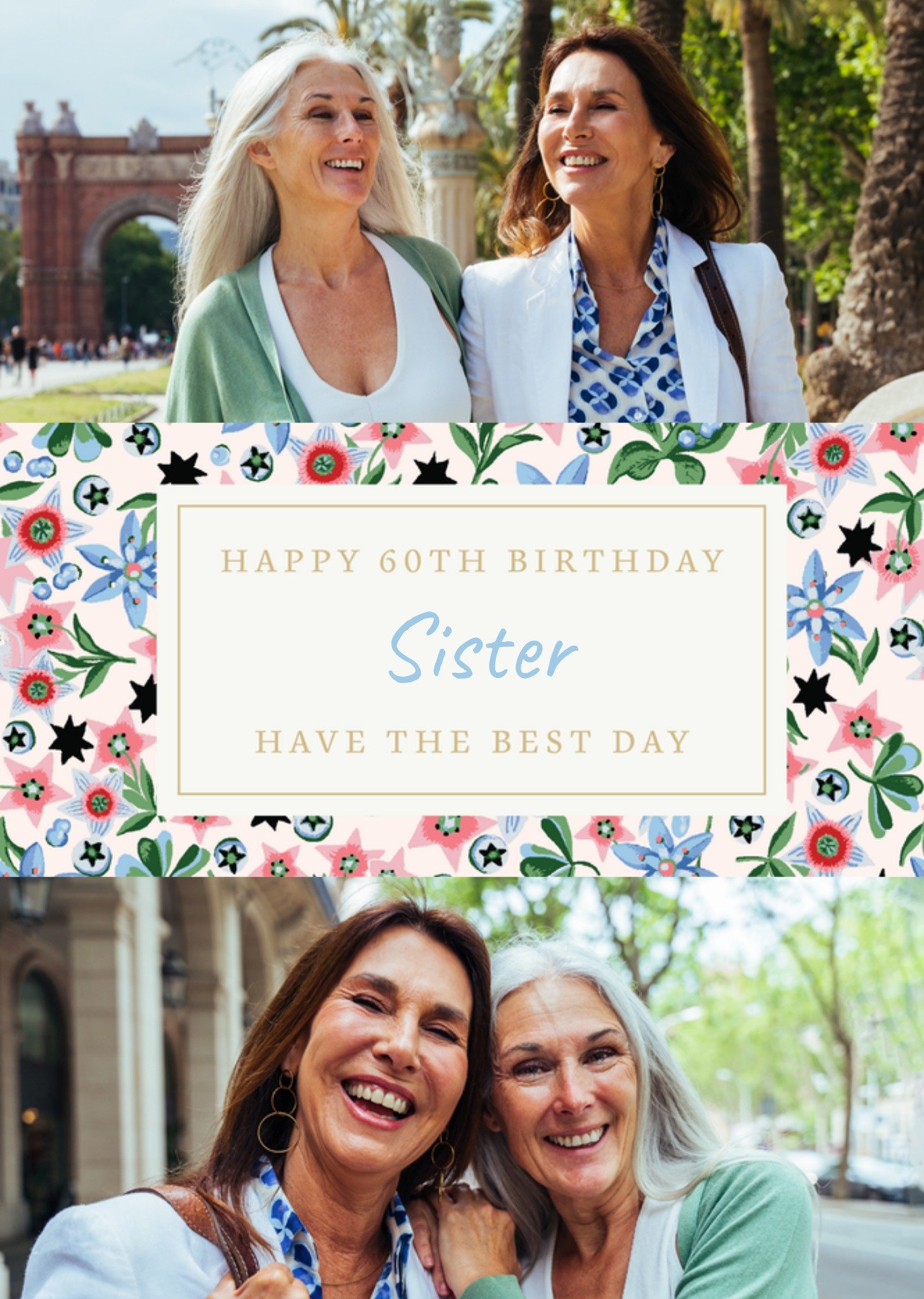 Moonpig Cath Kidston Happy 60th Birthday Sister Floral Photo Upload Card