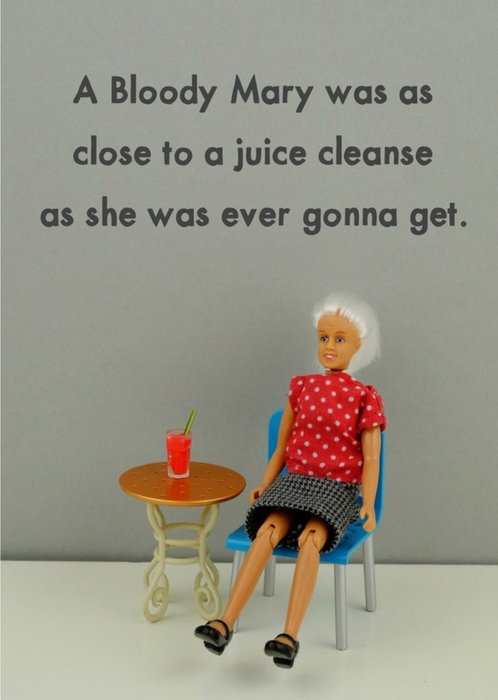 Funny Photograph Of A Female Doll Enjoying A Drink Birthday Card