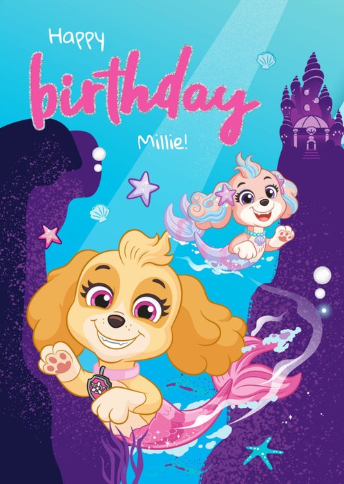 Paw Patrol Skye and Coral Mermaid Merpups Birthday Card