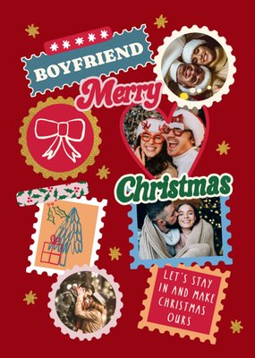 Boyfriend Merry Christmas Typography Photo Upload Card