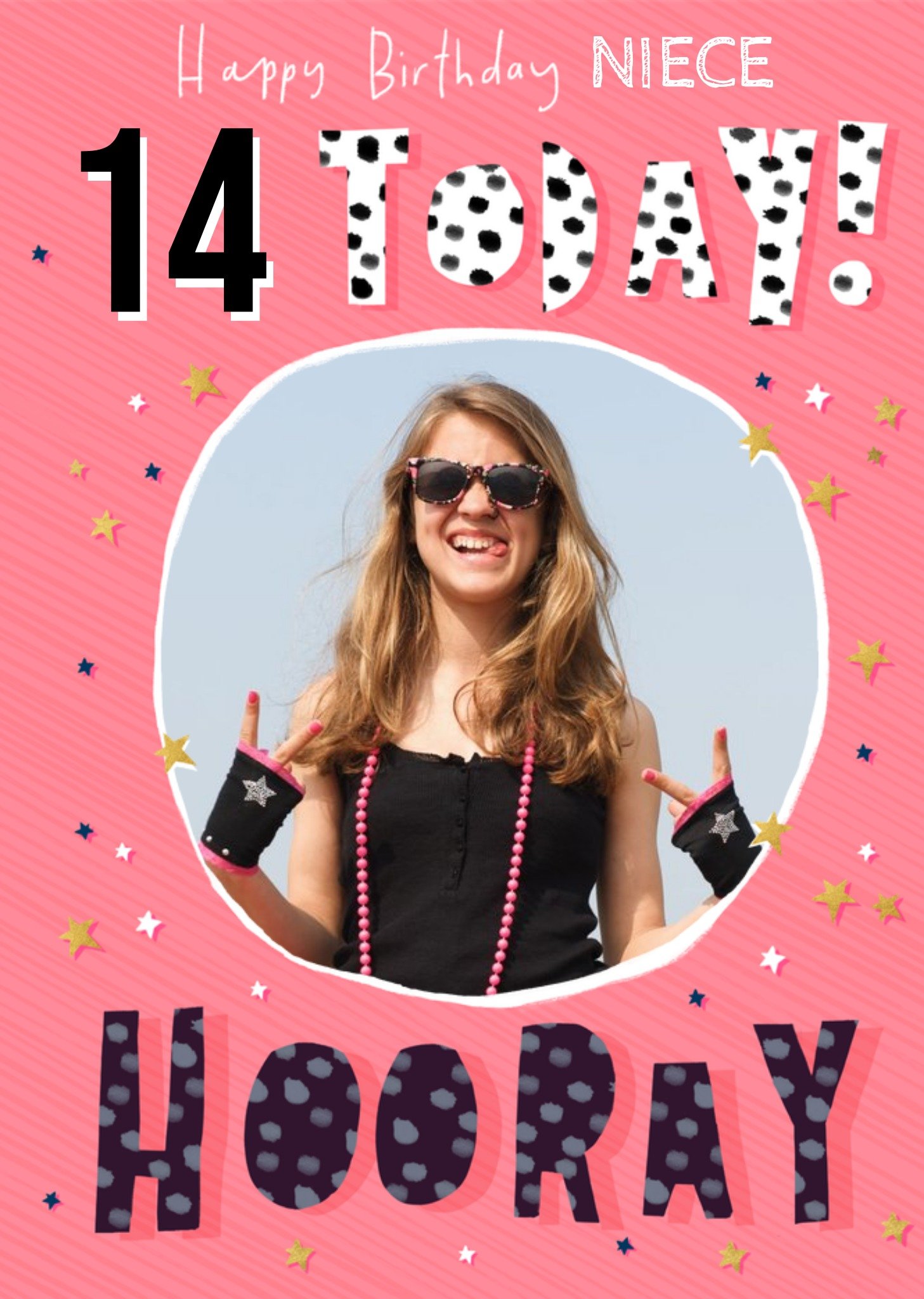 Moonpig Typographic And Stars Happy Birthday Today Hooray Photo Upload Card