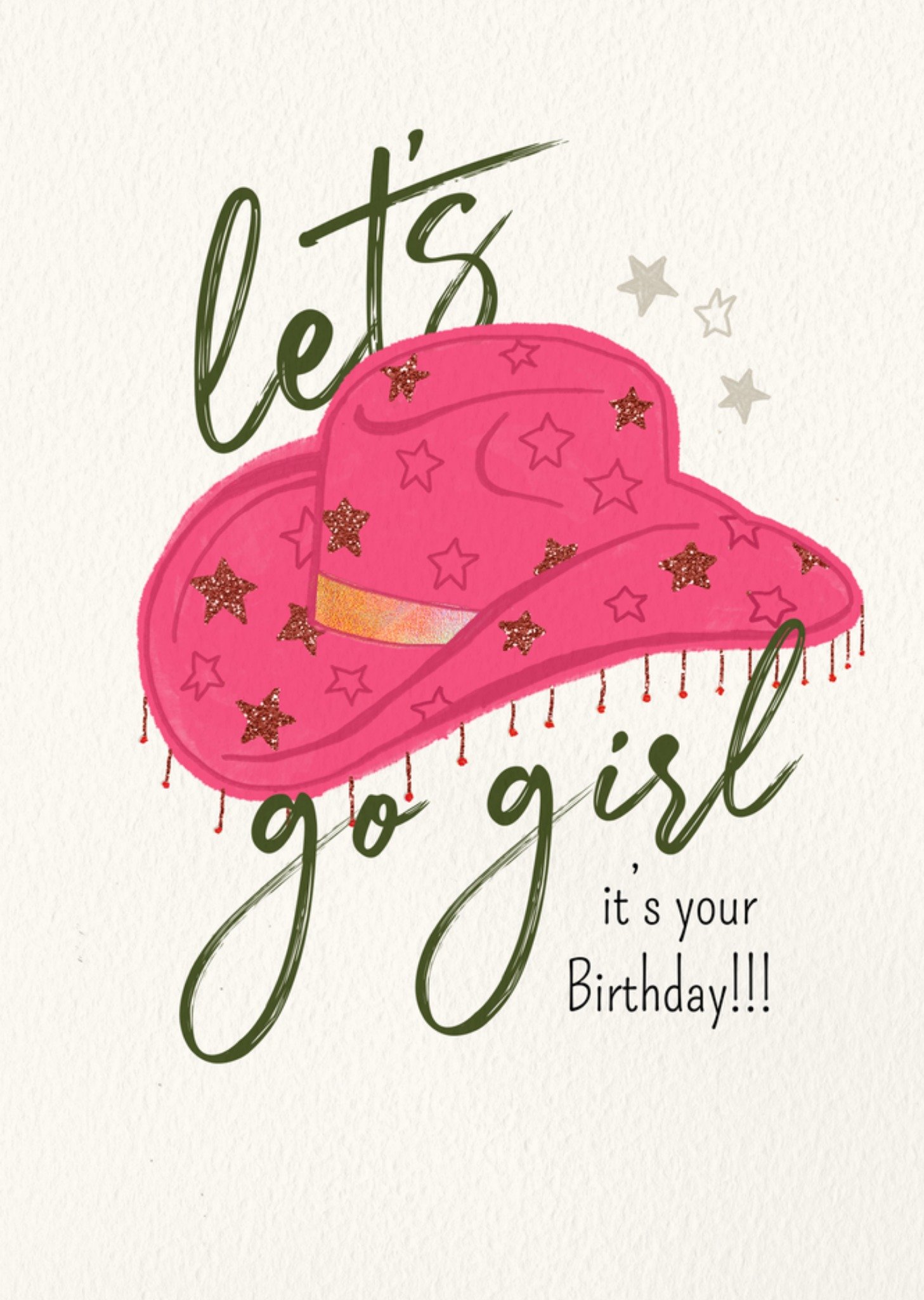 Moonpig Let's Go Girl Illustrated Cowgirl Hat Birthday Card