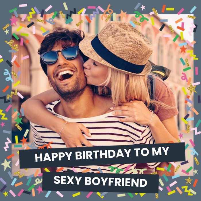 Colourful Confetti Photo And Personalised Text Square Card - Photo Upload - Sexy Boyfriend