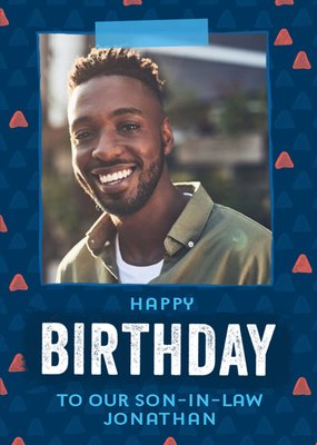 Blue Patterned Photo Upload Birthday Card