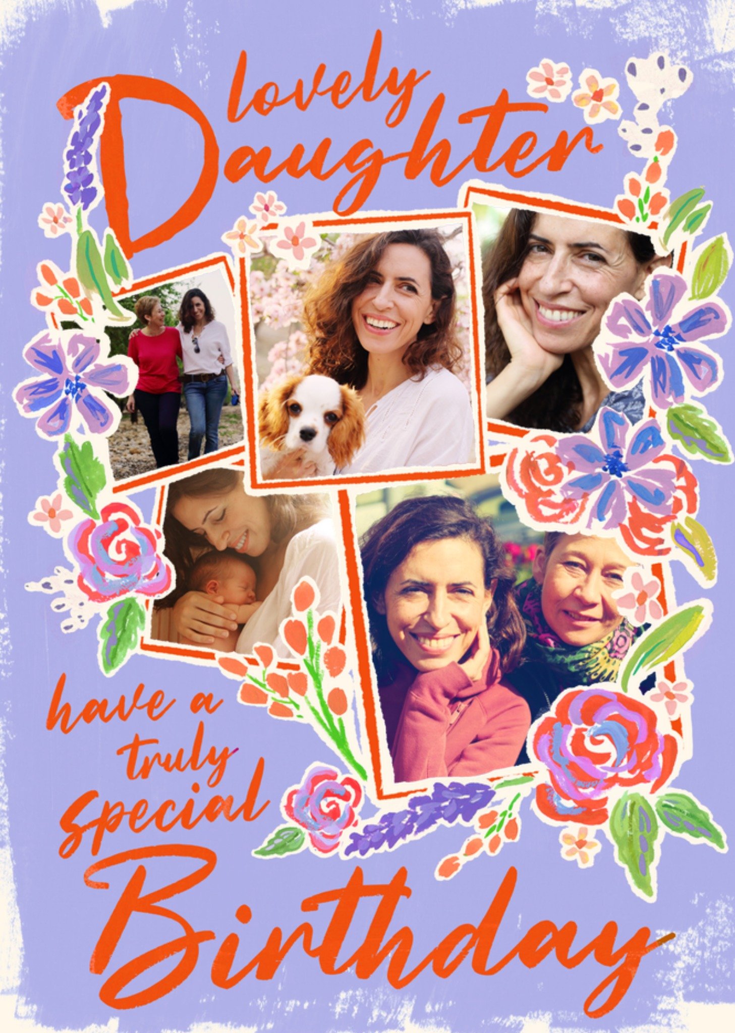 Moonpig Floral Illustrated Lovely Daughter Photo Upload Birthday Card