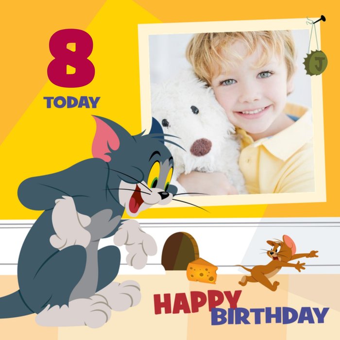 Tom And Jerry Chase Personalised Photo Upload Happy 8th Birthday Card