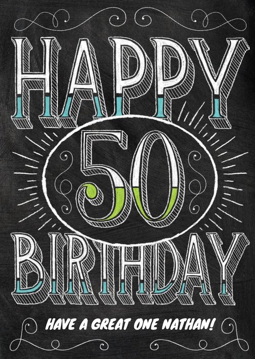 Chalkboard Style Personalised Happy 50th Birthday Card