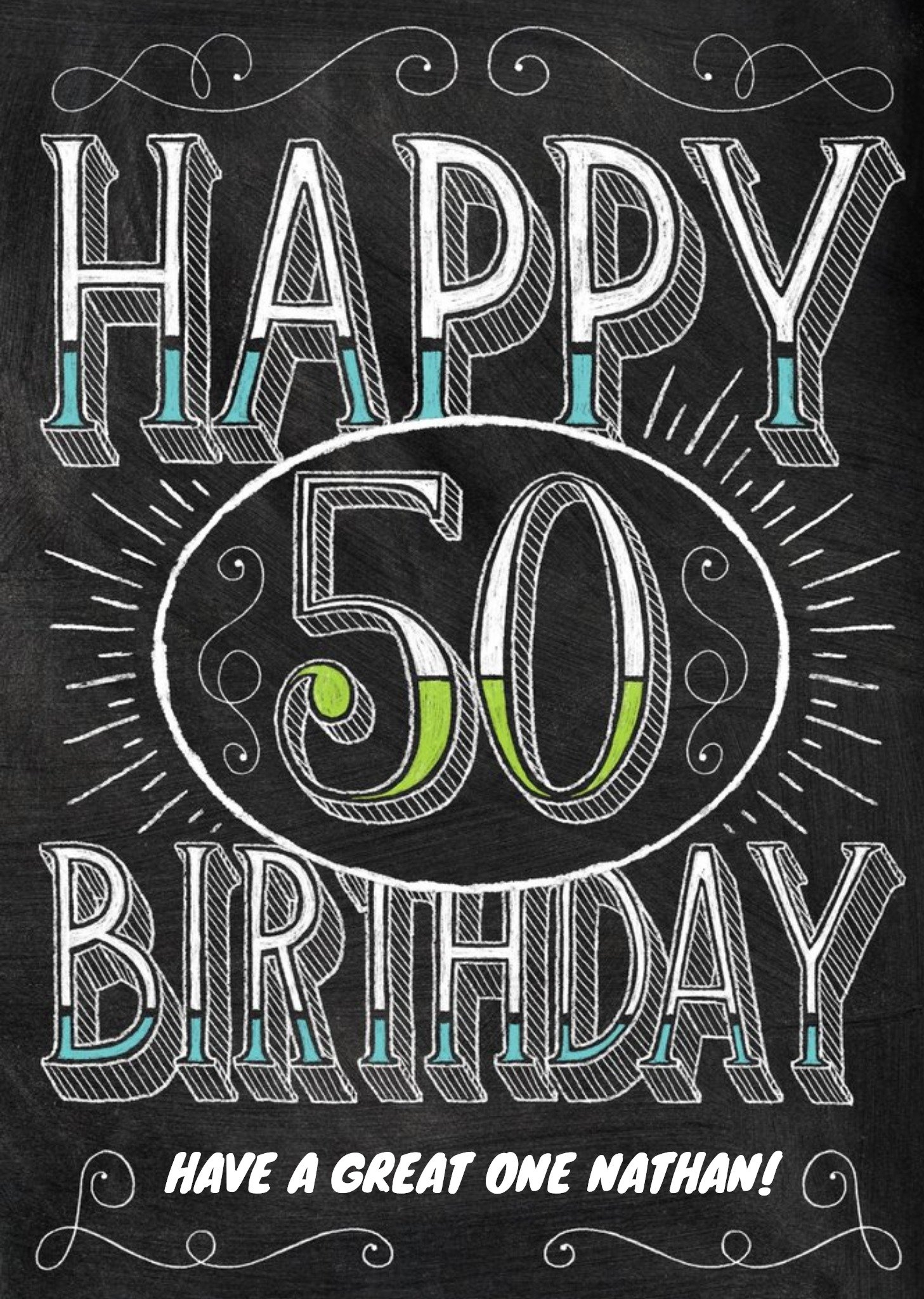 Moonpig Chalkboard Style Personalised Happy 50th Birthday Card