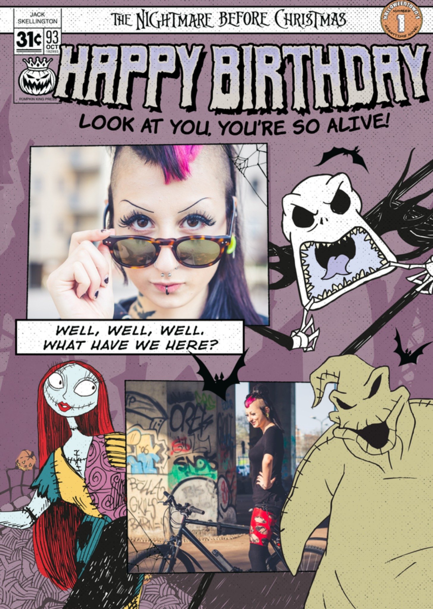Disney Comic Book Style Nightmare Before Christmas Photo Upload Birthday Card