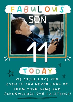 Funny Gaming Verse Son 11 Today Photo Upload Birthday Card