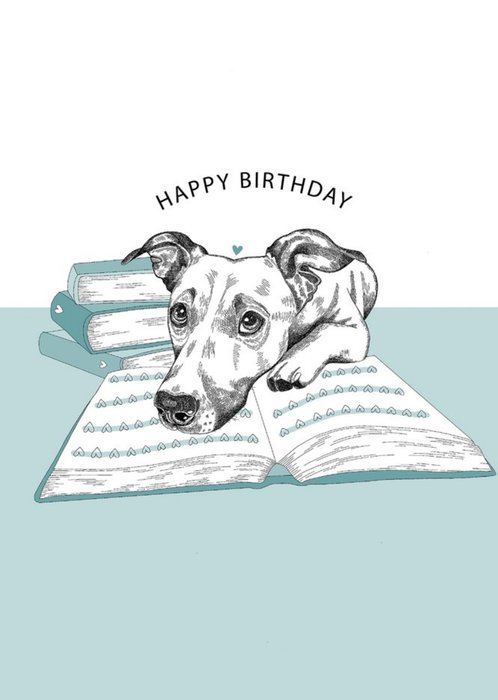 Modern Cute Dog Illustration Book Lover Birthday Card