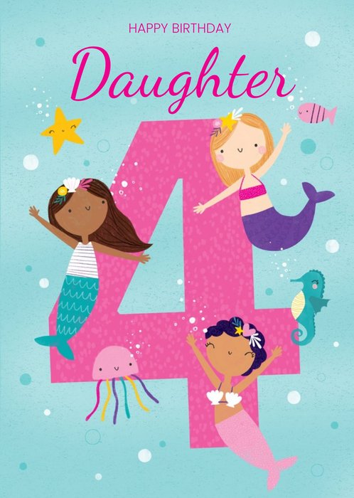 Mermaid Daughter Fun 4th Birthday Card From Paperlink