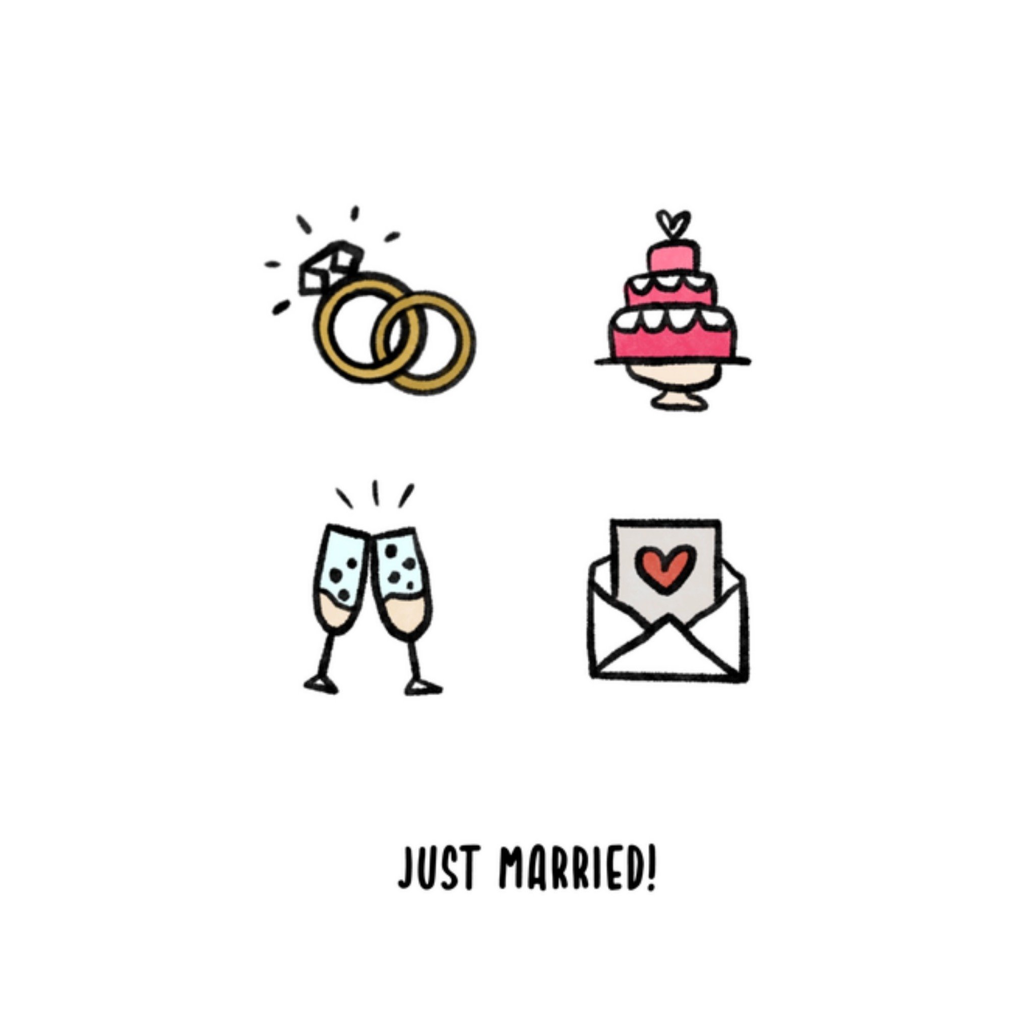 Moonpig Just Married Illustrated Icons Wedding Card