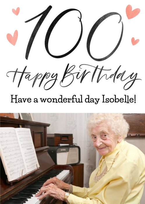 Typographic Calligraphy 100th Birthday Photo Upload Card