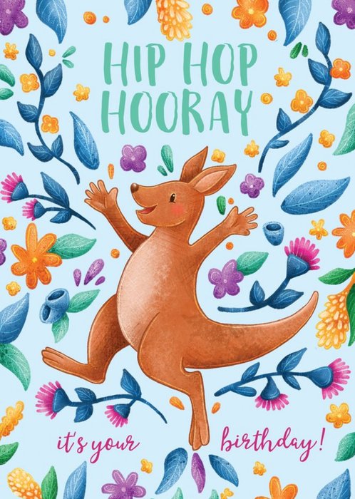 Stray Leaves Fun Illustrated Floral Kangaroo Birthday Card