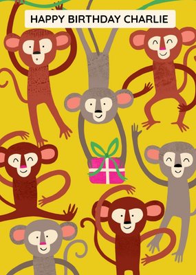 Swinging Monkeys Personalised Kids Birthday Card