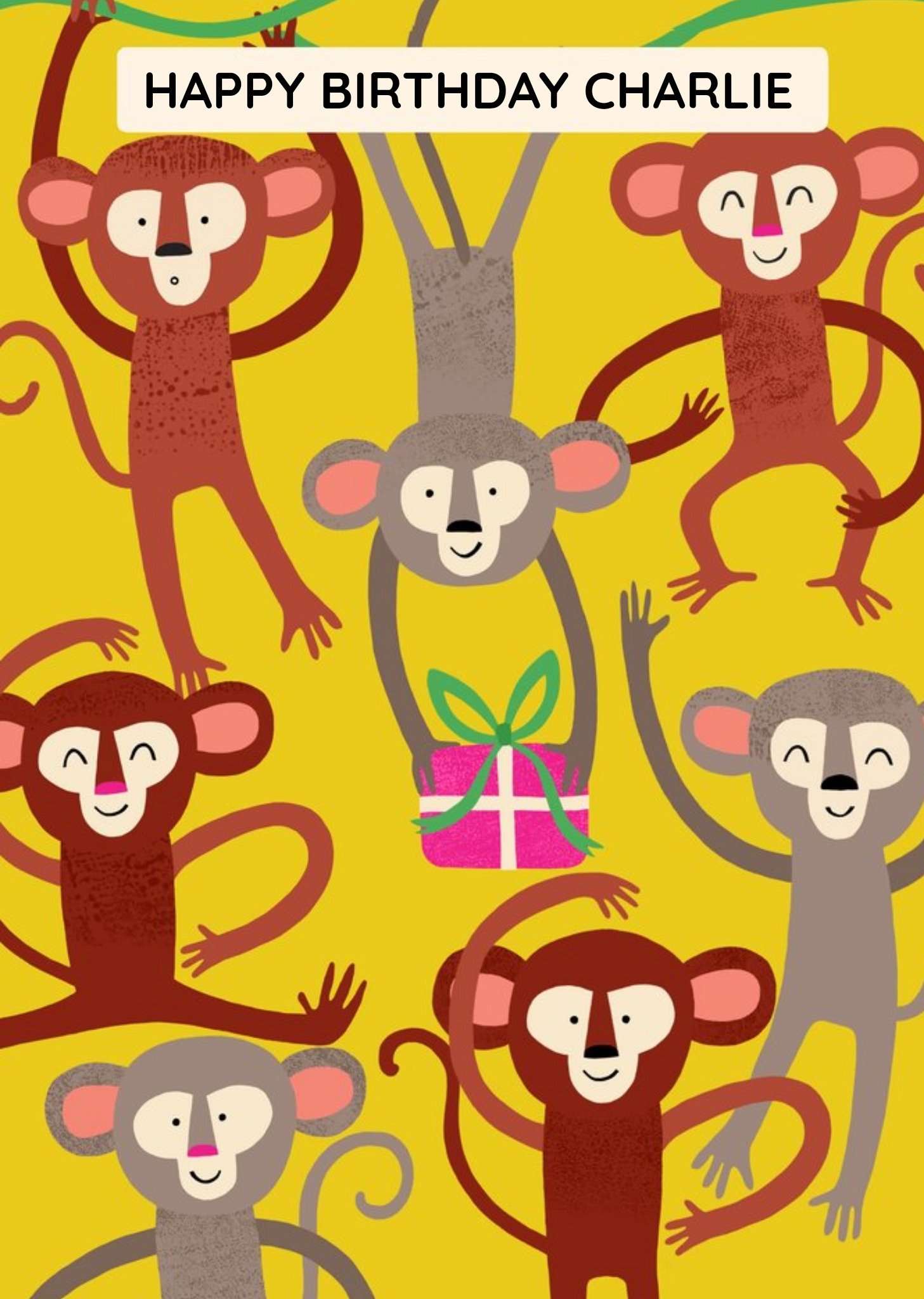 Moonpig Swinging Monkeys Personalised Kids Birthday Card