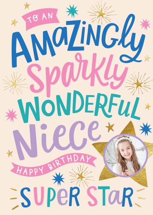 Amazingly Sparkly Wonderful Niece Photo Upload Birthday Card