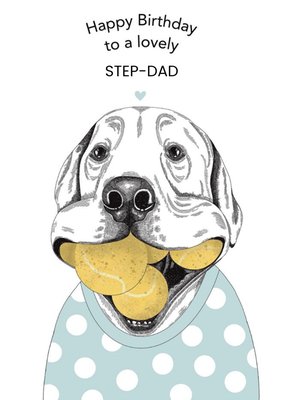 Cute Dog Illustration Tennis Balls Step Dad Birthday Card