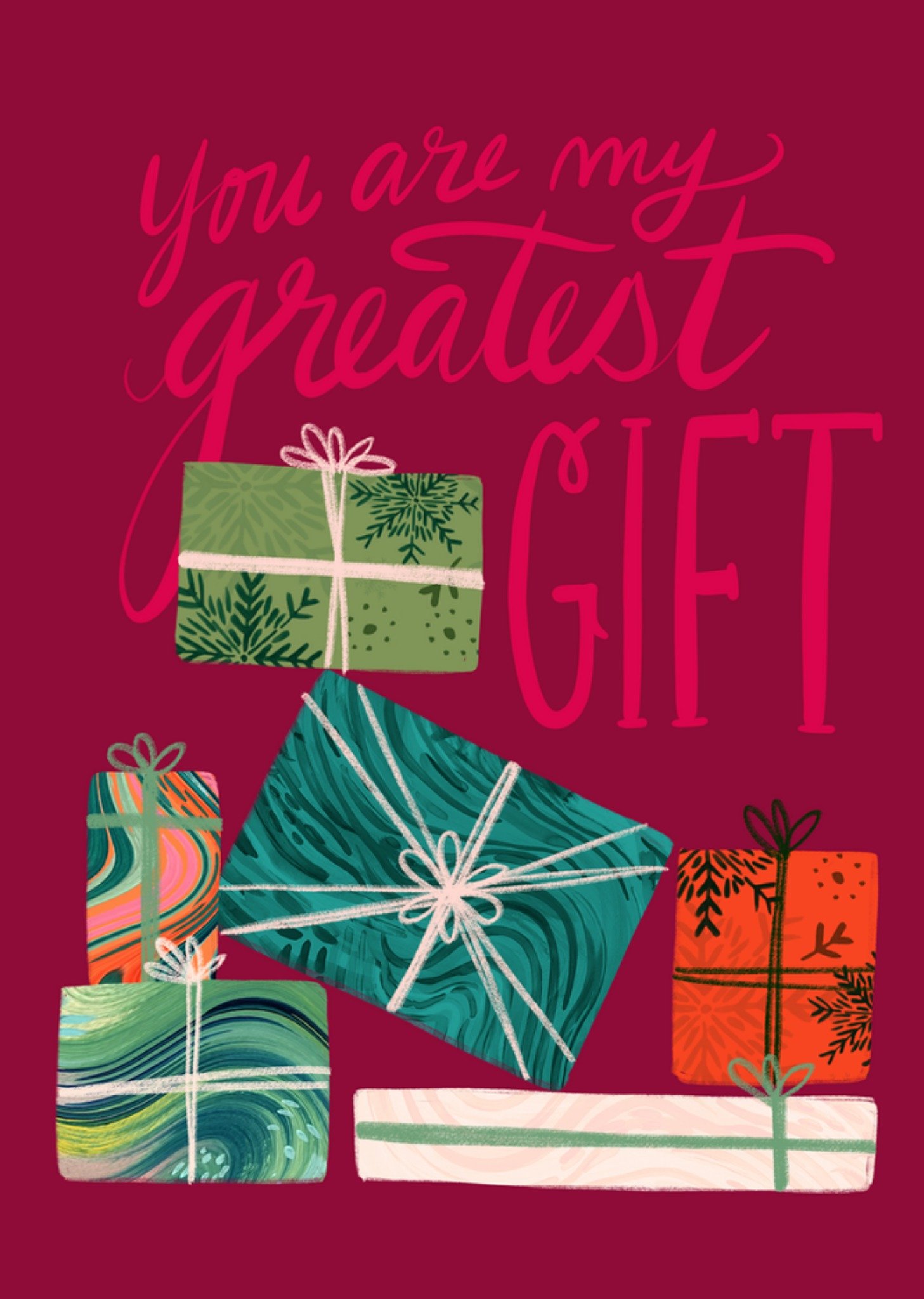 Moonpig Festive Hand-Illustrated Christmas Presents You Are My Greatest Gift Typography Christmas Ca