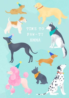 Illustrated Dogs Time to Pawty Birthday Card