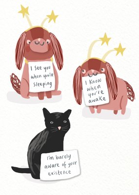 I See You When You're Sleeping Funny Cats & Dogs Christmas Card