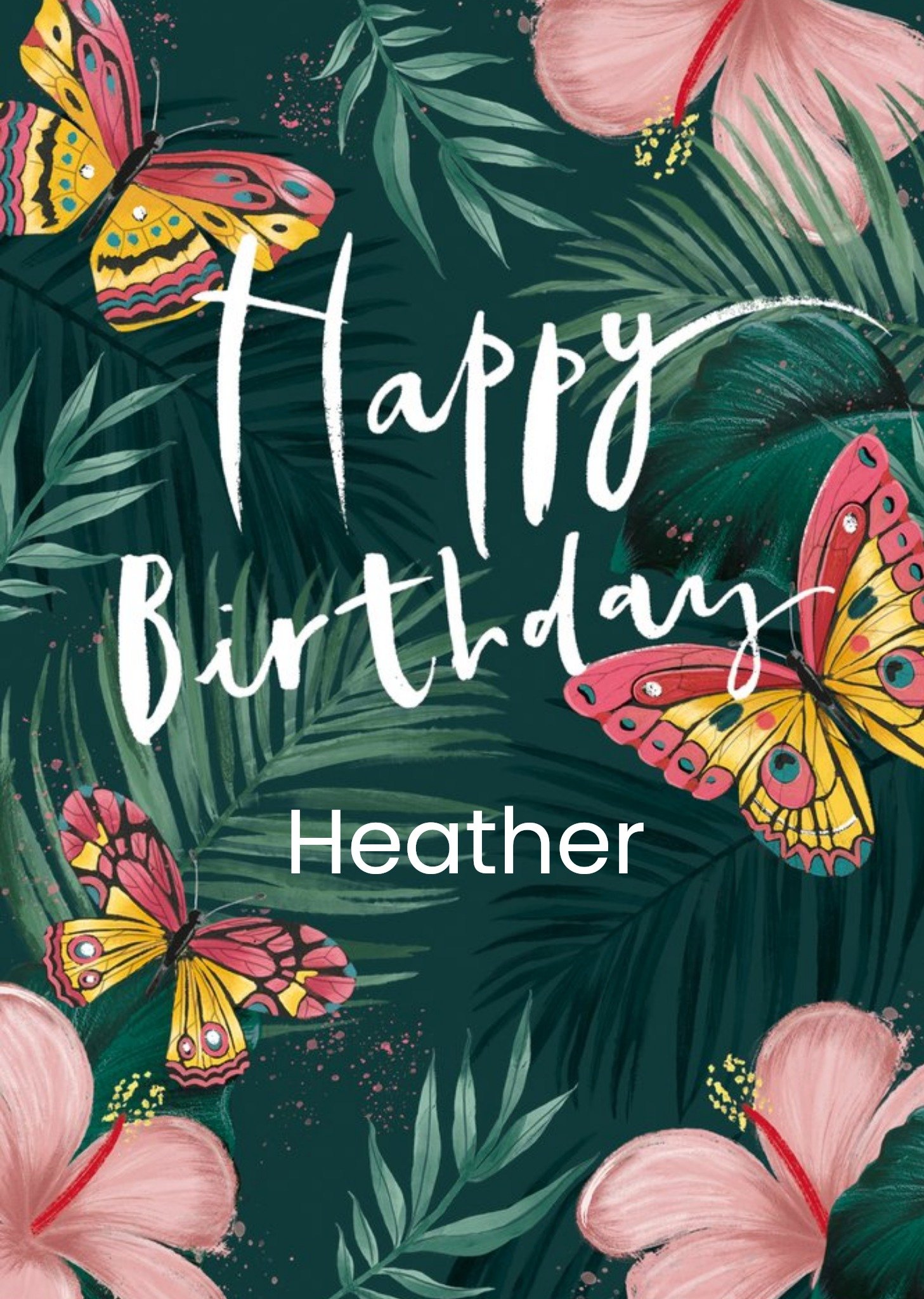 Moonpig Illustration Of Colourful Butterflies And Foliage Happy Birthday Card