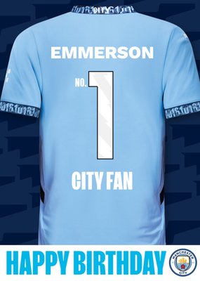 No1 Manchester City Fan Jersey Happy Birthday Card