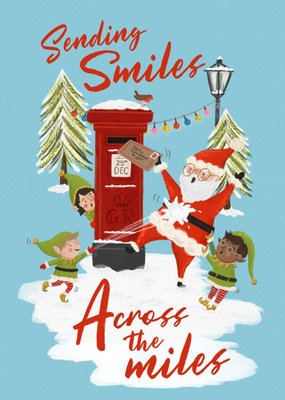 Sending Smiles Across The Miles Illustrated Santa And Elves Christmas Card