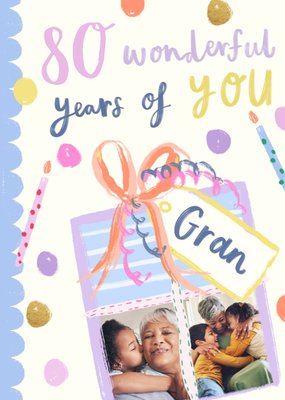 80 Wonderful Years Photo Upload Gran Birthday Card