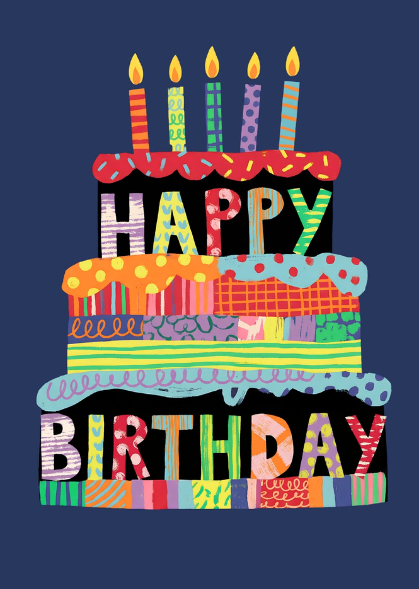 Moonpig Happy Birthday Colourful Cake Illustration Card