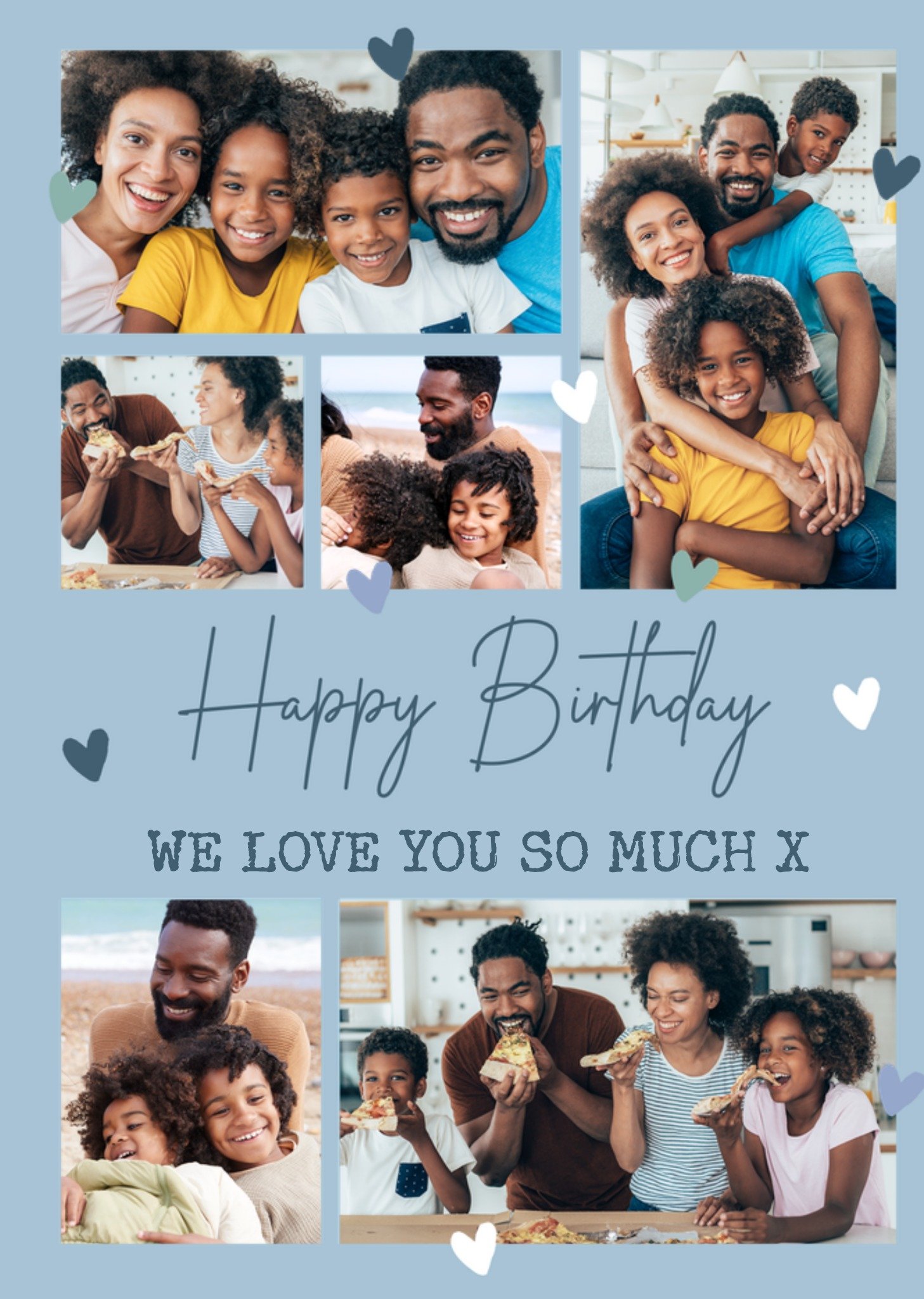 Moonpig Sweet We Love You So Much Blue And White Love Hearts Photo Upload Birthday Card