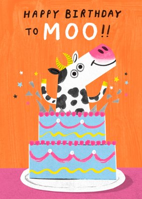 Happy Birthday To Moo Funny Illustrated Pun Card