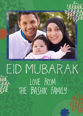 Green Print Personalised Photo Upload Eid Mubarak Card