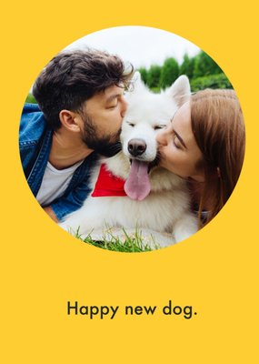 Deadpan Typographic New Happy Dog Photo Upload Card