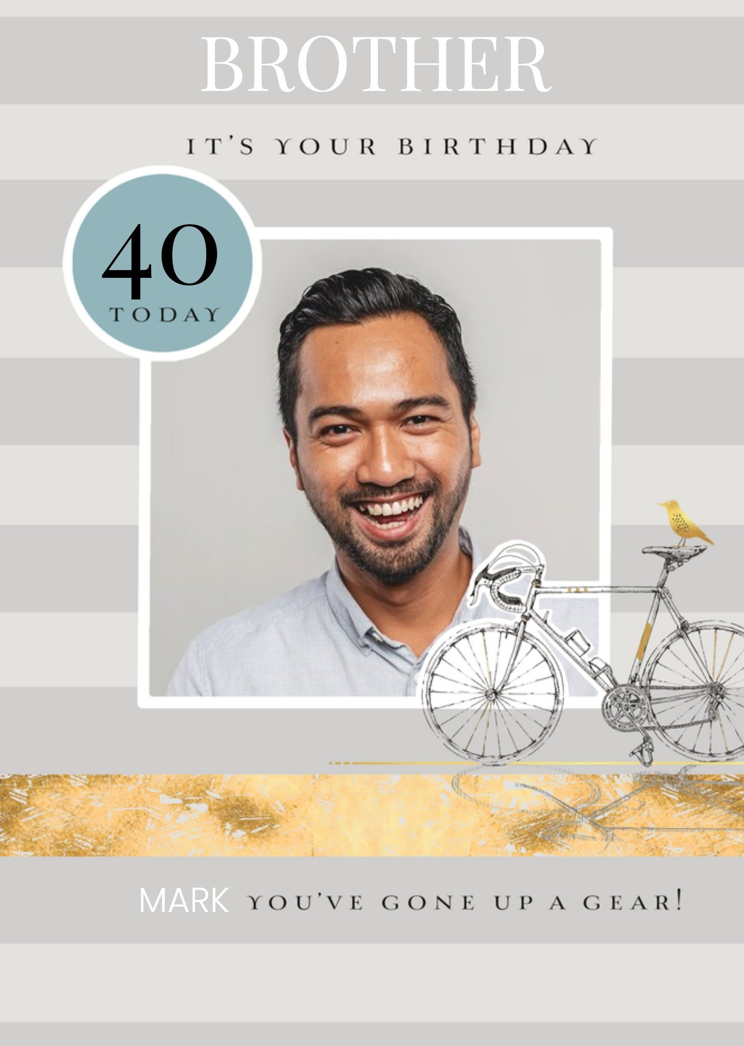 Ling Design Bicycle Illustration On Striped Pattern Photo Upload Brother Fortieth Personalised Birth