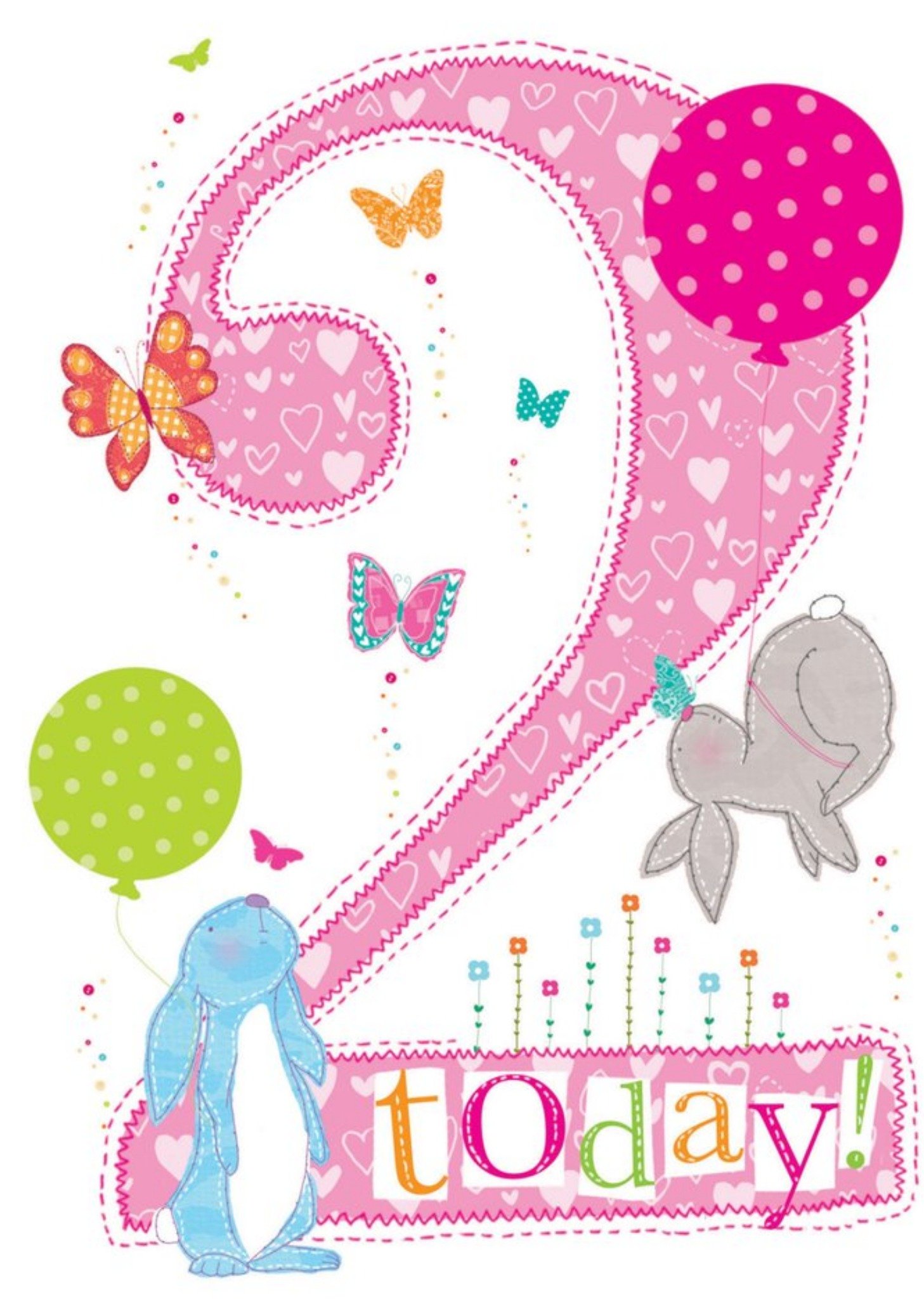 Moonpig 2 Today Cute Rabbits And Balloons Birthday Card