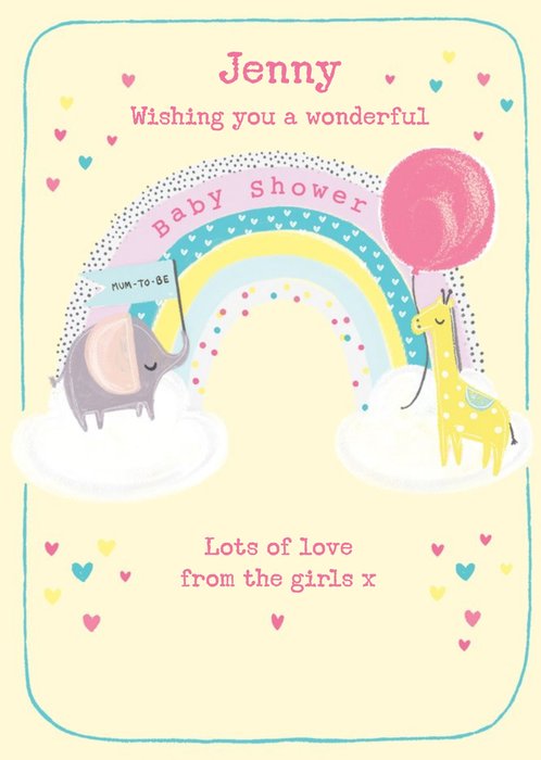 Clintons Cute Illustrated Animal Rainbow Baby Shower Card