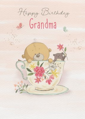 Uddle Happy Birthday Grandma Illustrated Teacup and Saucer Birthday Card